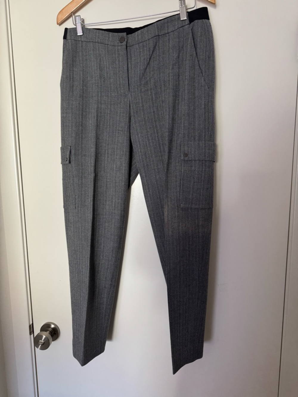 Carlisle Gray Pinstripe Ankle Cargo Pants